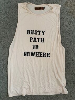 License to Boot M/L Dusty Path To Nowhere Graphic Tank - Cream with Black Text